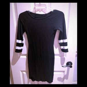 Black dress with white stripes.